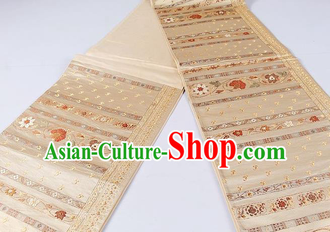 Asian Japanese Classical Pattern Light Golden Brocade Waistband Kimono Accessories Traditional Yukata Belt for Women
