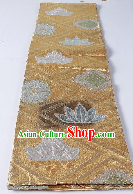 Asian Japanese Yukata Accessories Classical Bamboo Leaf Chrysanthemum Pattern Golden Brocade Belt Japan Traditional Kimono Waistband for Women