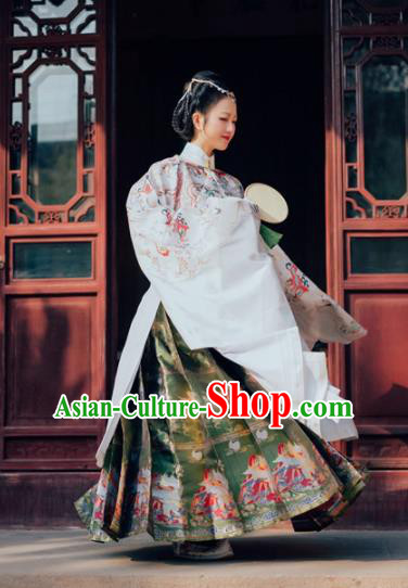 Chinese Ancient Ming Dynasty Court Queen White Hanfu Dress Traditional Empress Embroidered Replica Costume for Women