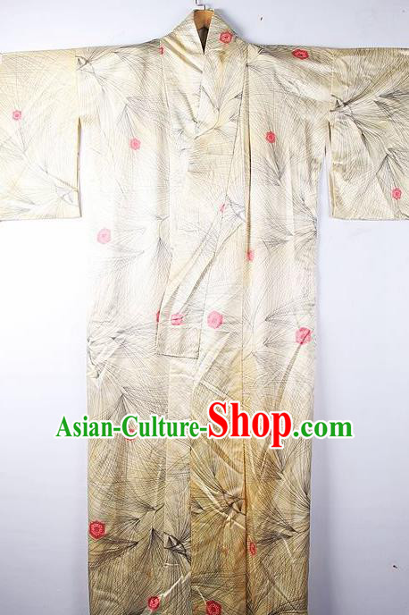 Asian Japanese Ceremony Clothing Classical Pattern Beige Kimono Traditional Japan National Yukata Costume for Men