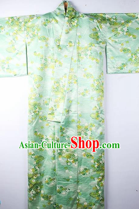 Asian Japanese Ceremony Clothing Classical Primrose Pattern Green Kimono Traditional Japan National Yukata Costume for Men