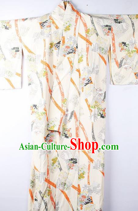 Asian Japanese Ceremony Clothing Classical Palace Pattern Beige Kimono Traditional Japan National Yukata Costume for Men