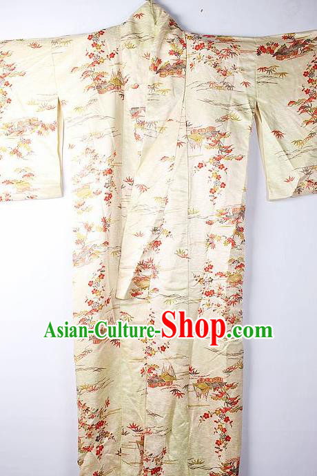 Asian Japanese Ceremony Clothing Classical Primrose Pattern Yellow Kimono Traditional Japan National Yukata Costume for Men