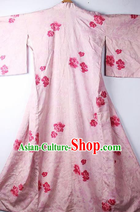 Asian Japanese Ceremony Clothing Classical Peony Pattern Pink Kimono Traditional Japan National Yukata Costume for Men