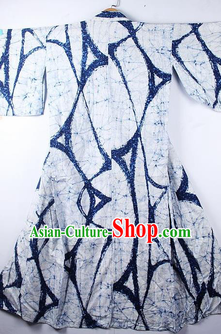 Asian Japanese Printing Blue Furisode Kimono Ceremony Costume Traditional Japan Yukata Dress for Women