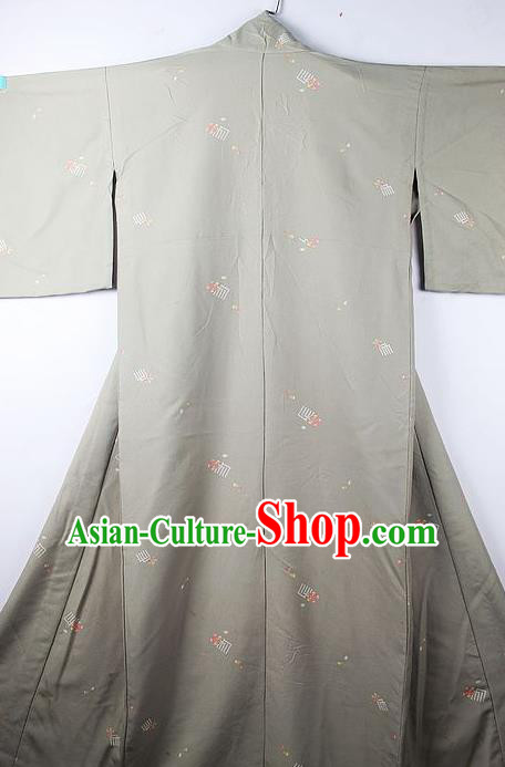 Asian Japanese Clothing Classical Sakura Pattern Grey Kimono Traditional Japan National Yukata Costume for Men