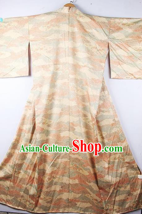 Asian Japanese Printing Orange Furisode Kimono Ceremony Costume Traditional Japan Yukata Dress for Women