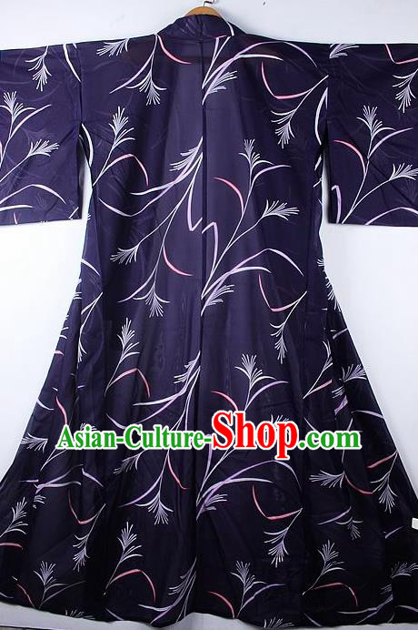 Asian Japanese Clothing Classical Grass Pattern Purple Kimono Traditional Japan National Yukata Costume for Men