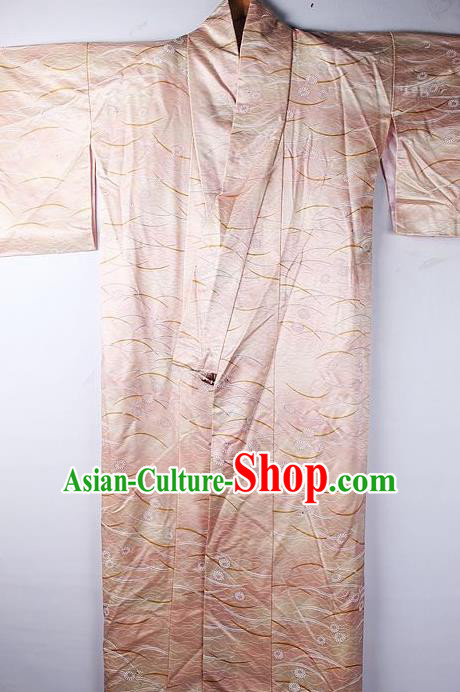 Asian Japanese National Iromuji Printing Pink Furisode Kimono Ceremony Costume Traditional Japan Yukata Dress for Women