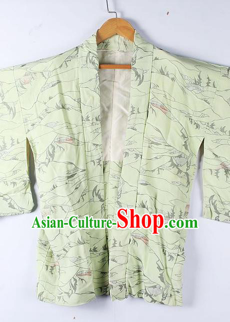 Asian Japanese Clothing Classical Pattern Light Green Haori Coat Kimono Traditional Japan National Costume for Men