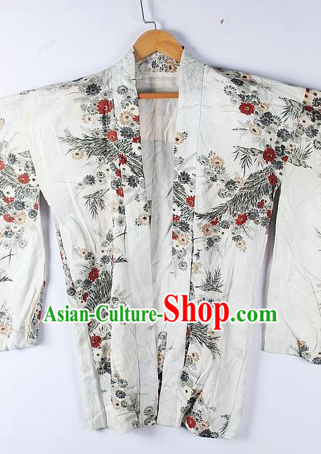 Asian Japanese Clothing Classical Pattern White Haori Coat Kimono Traditional Japan National Costume for Men