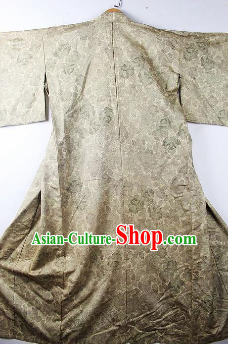 Asian Japanese Classical Roses Pattern Grey Yukata Traditional Japan Kimono Costume for Men