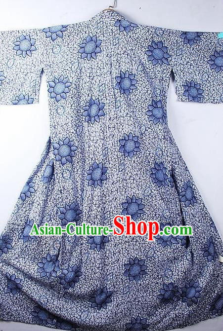 Asian Japanese Classical Sunflowers Pattern Blue Yukata Traditional Japan Kimono Costume for Men