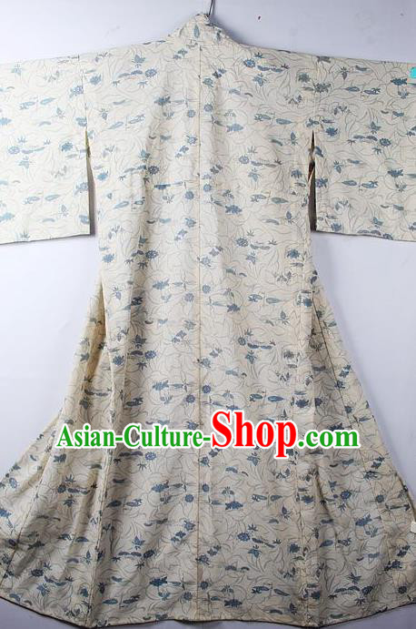 Asian Japanese Classical Daisy Pattern Beige Yukata Traditional Japan Kimono Costume for Men