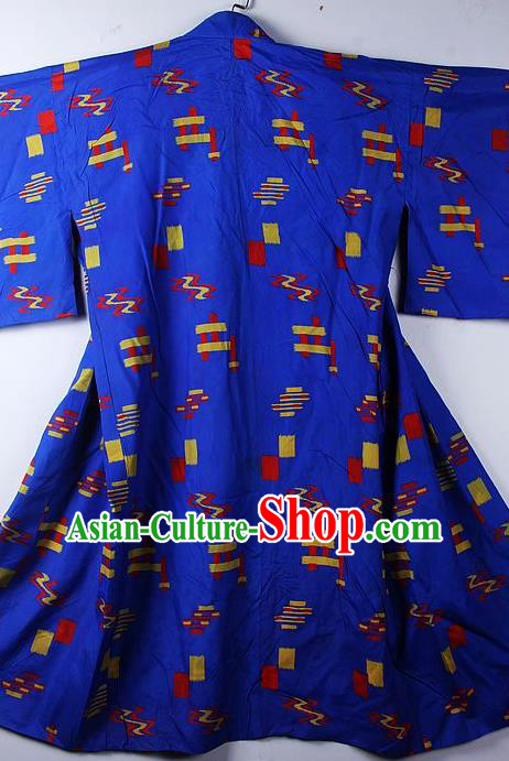 Asian Japanese Classical Pattern Deep Blue Yukata Traditional Japan Kimono Costume for Men