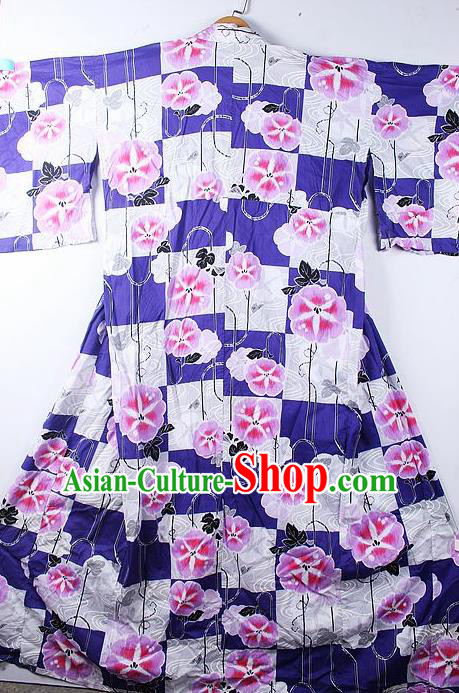 Asian Japanese Classical Petunia Pattern Purple Furisode Kimono Ceremony Costume Traditional Japan Yukata Dress for Women