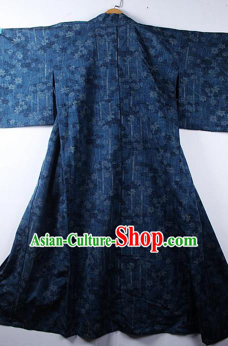 Asian Japanese Classical Sakura Pattern Navy Yukata Robe Traditional Japan Kimono Costume for Men