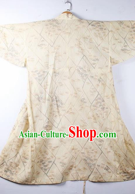 Asian Japanese Classical Maple Leaf Pattern Light Yellow Yukata Robe Traditional Japan Kimono Costume for Men