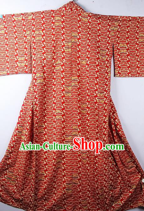 Asian Japanese Classical Pattern Red Furisode Kimono Ceremony Costume Traditional Japan Yukata Dress for Women