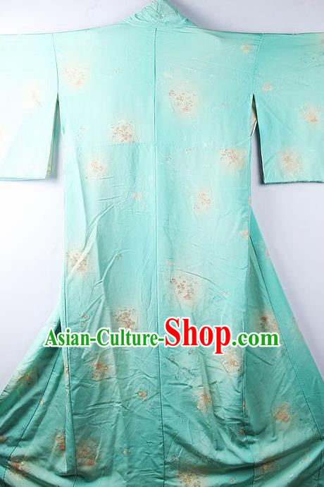 Asian Japanese National Iromuji Printing Light Green Furisode Kimono Ceremony Costume Traditional Japan Yukata Dress for Women