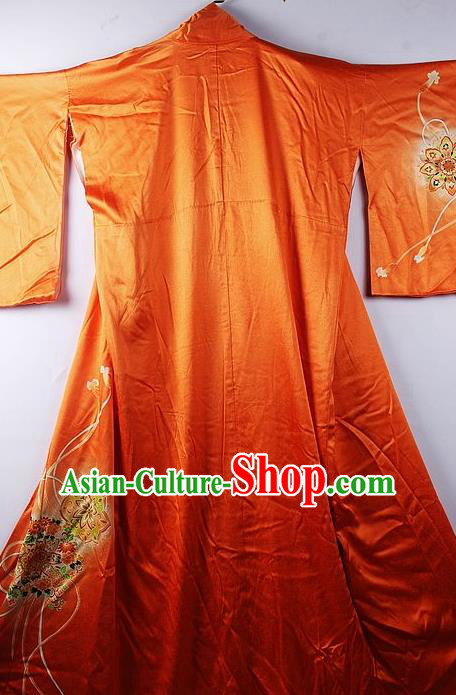 Asian Japanese National Iromuji Orange Furisode Kimono Ceremony Costume Traditional Japan Yukata Dress for Women