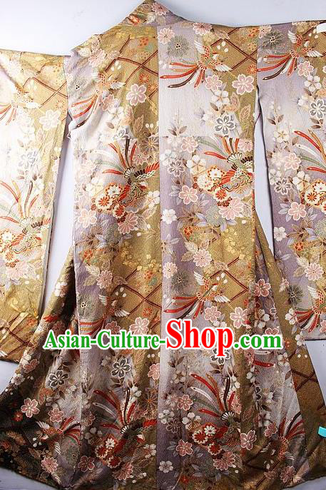 Asian Japanese National Iromuji Purple Furisode Kimono Ceremony Costume Traditional Japan Yukata Dress for Women