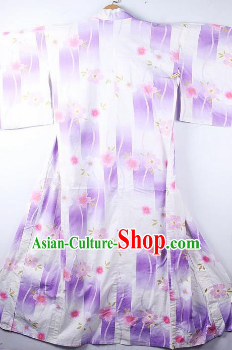 Asian Japanese Printing Purple Furisode Kimono Ceremony Costume Traditional Japan Yukata Dress for Women