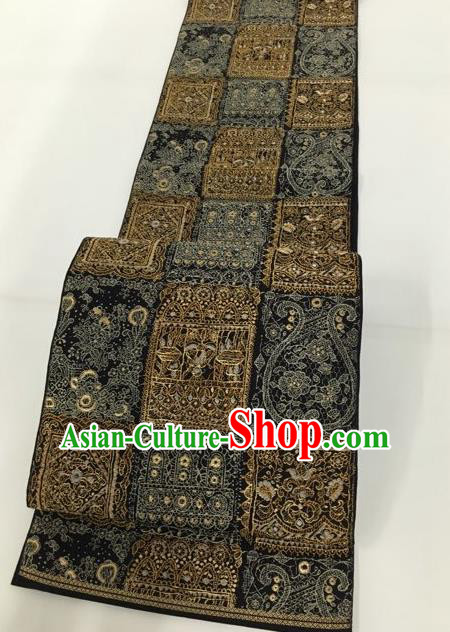 Japanese Traditional Classical Pattern Deep Grey Waistband Kimono Brocade Accessories Asian Japan Yukata Belt for Women