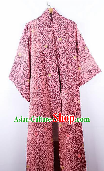 Asian Japanese Ceremony Palace Printing Wine Red Kimono Traditional Japan Yukata Dress for Women