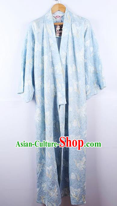 Asian Japanese Ceremony Palace Printing Blue Kimono Traditional Japan Yukata Dress for Women