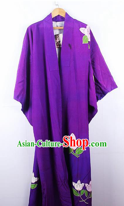 Asian Japanese Ceremony Palace Printing Purple Kimono Traditional Japan Yukata Dress for Women