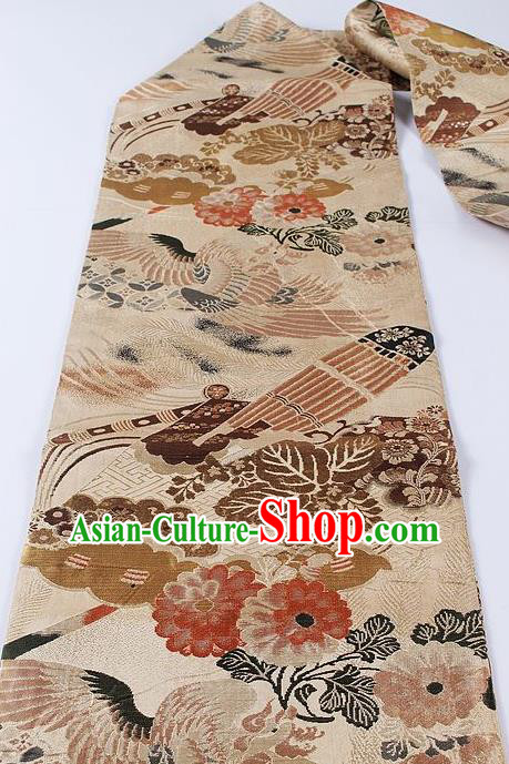 Japanese Classical Phoenix Peony Pattern Waistband Kimono Accessories Asian Traditional Yukata Brocade Belt for Women
