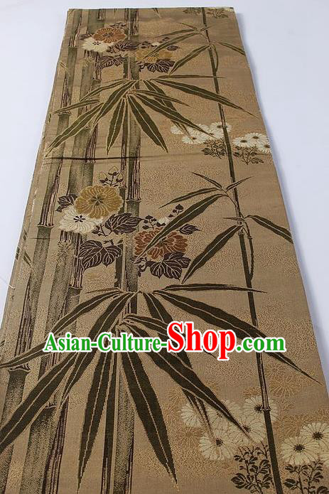 Japanese Classical Bamboo Chrysanthemum Pattern Khaki Waistband Kimono Accessories Asian Traditional Yukata Brocade Belt for Women