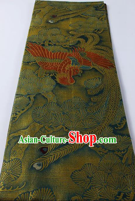 Japanese Classical Phoenix Pattern Green Waistband Kimono Accessories Asian Traditional Yukata Brocade Belt for Women