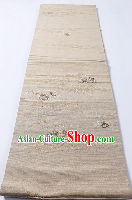 Japanese Classical Pattern Khaki Waistband Kimono Accessories Asian Traditional Yukata Brocade Belt for Women