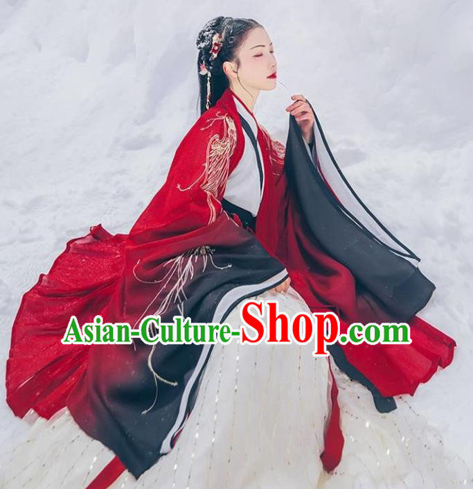 Chinese Traditional Jin Dynasty Court Princess Wedding Red Hanfu Dress Ancient Legend Goddess Replica Costume for Women