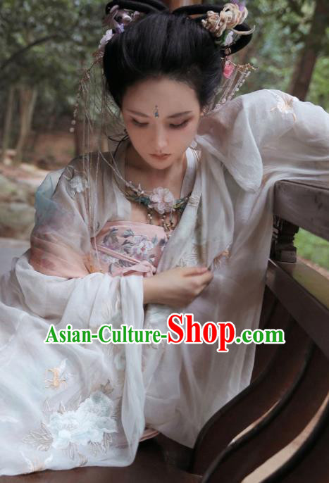 Chinese Traditional Tang Dynasty Imperial Consort Hanfu Dress Ancient Tale Flower Goddess Replica Costume for Women