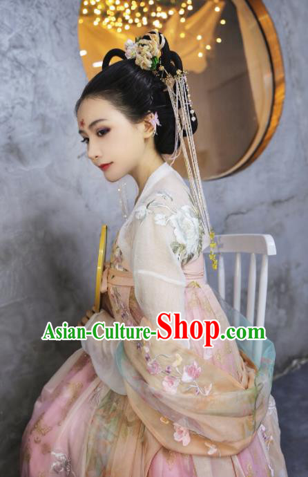 Chinese Traditional Tang Dynasty Imperial Consort Hanfu Dress Ancient Tale Flower Goddess Replica Costume for Women