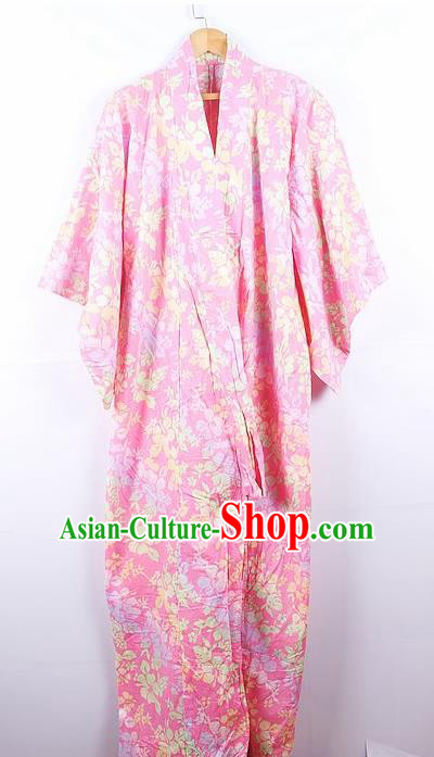 Asian Japanese Ceremony Palace Pink Kimono Dress Traditional Japan Yukata Costume for Women