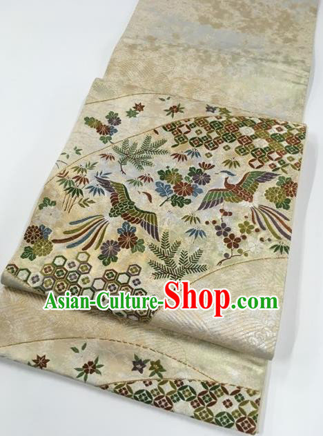 Japanese Traditional Classical Phoenix Pattern Beige Kimono Brocade Accessories Asian Japan Yukata Belt for Women