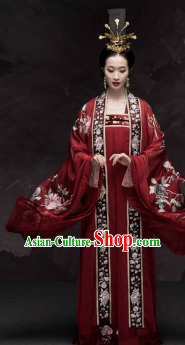 Traditional Chinese Tang Dynasty Empress Wedding Red Hanfu Dress Ancient Palace Queen Replica Costumes for Women