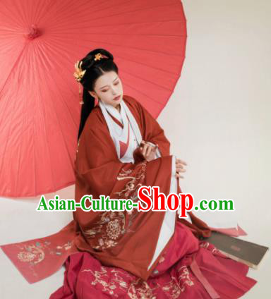 Traditional Chinese Han Dynasty Red Hanfu Dress Ancient Court Princess Embroidered Replica Costumes for Women