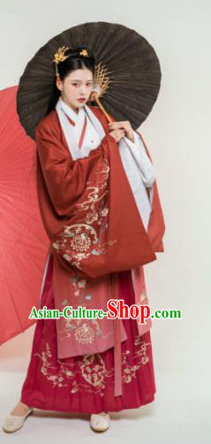 Traditional Chinese Han Dynasty Red Hanfu Dress Ancient Court Princess Embroidered Replica Costumes for Women