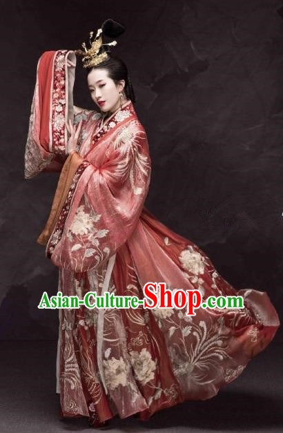 Traditional Chinese Han Dynasty Imperial Consort Hanfu Dress Ancient Court Empress Embroidered Replica Costumes for Women