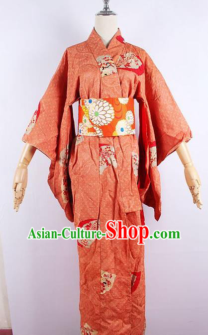 Asian Japanese Ceremony Printing Watermelon Red Kimono Dress Traditional Japan Yukata Costume for Women