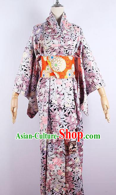 Asian Japanese Ceremony Printing Sakura Kimono Dress Traditional Japan Yukata Costume for Women