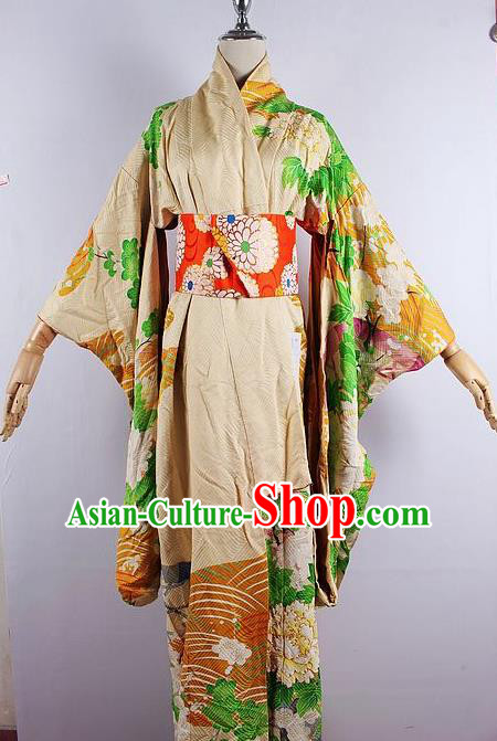 Asian Japanese Ceremony Printing Peony Kimono Dress Traditional Japan Yukata Costume for Women