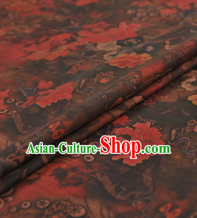 Chinese Traditional Classical Peony Pattern Design Brown Gambiered Guangdong Gauze Asian Brocade Silk Fabric