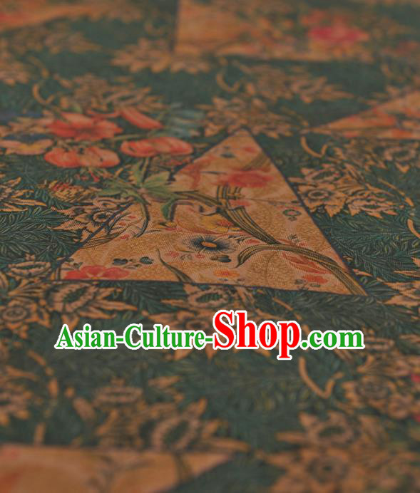 Chinese Traditional Classical Orchid Pattern Design Green Gambiered Guangdong Gauze Asian Brocade Silk Fabric