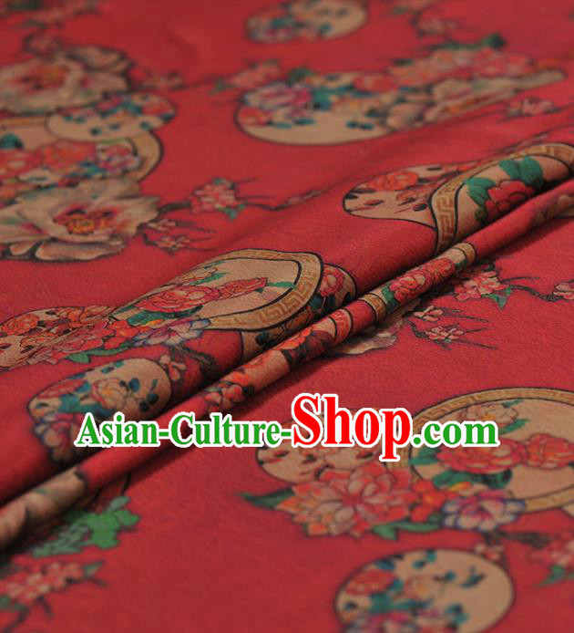 Chinese Traditional Classical Peach Blossom Pattern Design Red Gambiered Guangdong Gauze Asian Brocade Silk Fabric